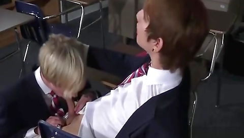 Short haired slut sucks and fucks